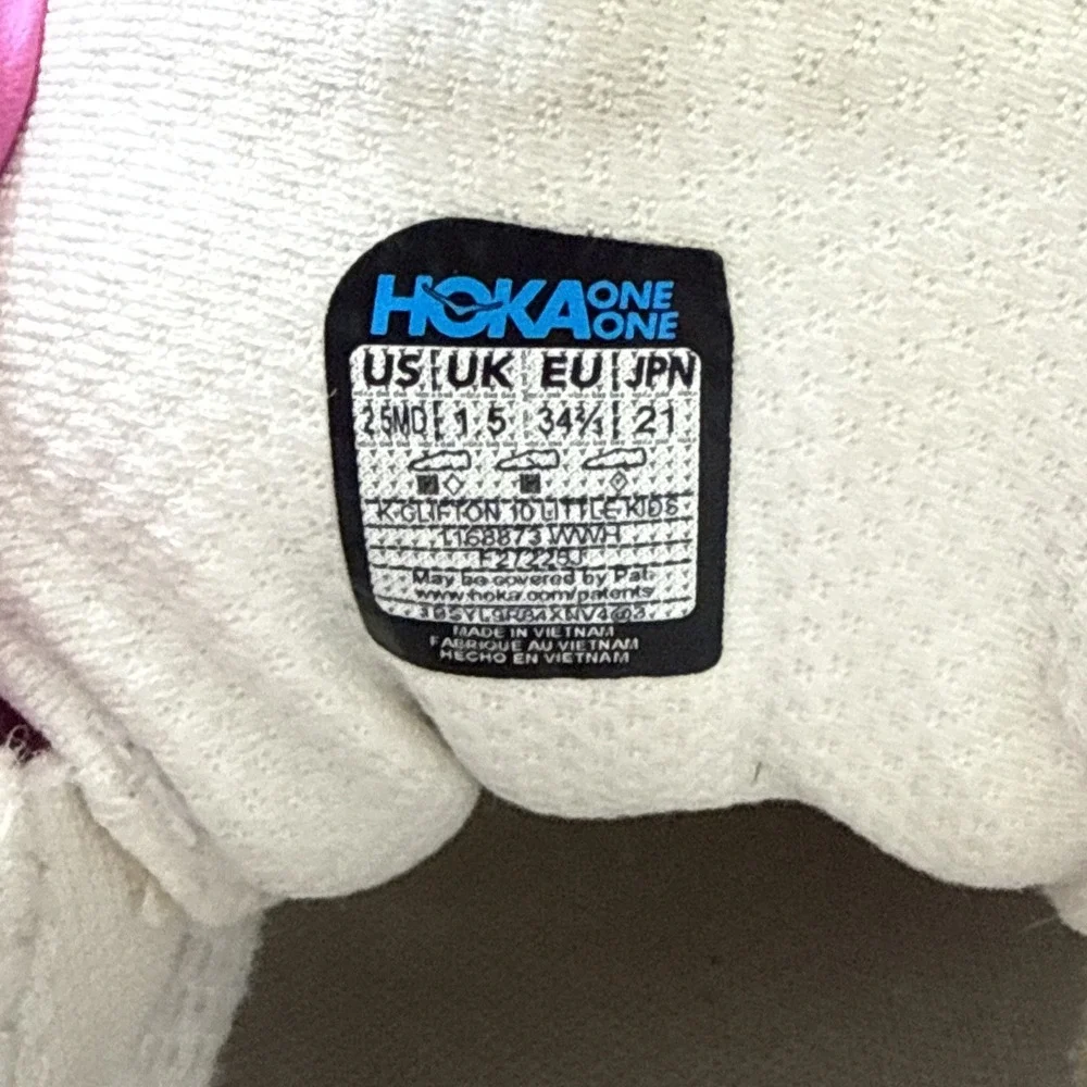 Hoka One Clifton 10 White Running Athletic Play Shoes Little Kids Size 2.5 MD